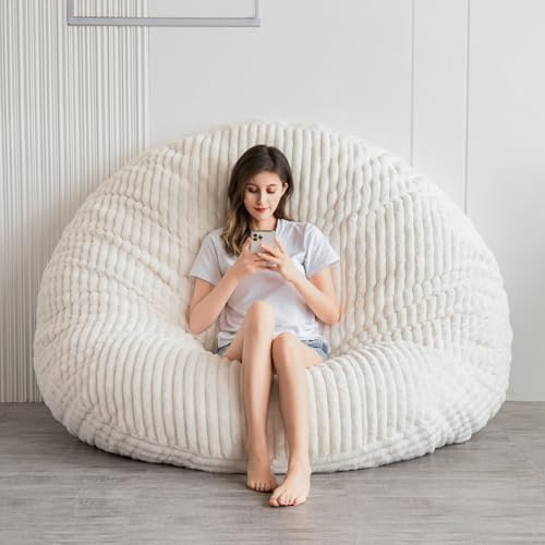 MAXYOYO Riesiges Sitzsack-Bett, quadratischer Sitzsack-Stuhl, großes Sofa mit Kunstfellbezug und Flauschiger Füllung für Erwachsene, Paare, Gäste (Cord-Beige, 180 x 180 cm)