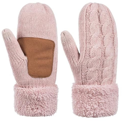 Copcape Fäustlinge Damen Winter Warm, Thermo Handschuhe Strick Merinowolle, Zopfmuster Mit Dickem Thermo-Fleece, Touchscreen Finger Rutschfest