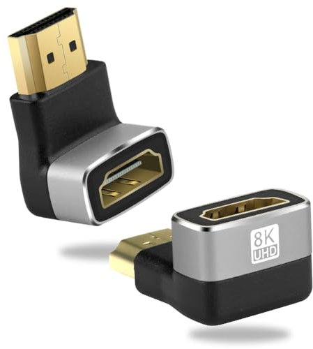 AXFEE 2 piezas Adaptador HDMI Macho a HDMI Hembra, HDMI Adaptador en Soporte 8K/4K UHD, Macho a Hembra 90 Grados, Alargador hdmi para Laptops, Tablets, Camcorders, Monitors and TV