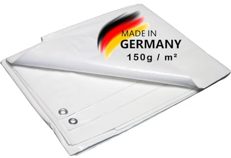 Abdeckplane | Gewebeplane | Schutzplane | Bootsplane | Zeltunterlage für Camping | Garten | wasserdichte Plane mit Ösen | 150 g/m², Weiß, Größe: 6 x 10 m