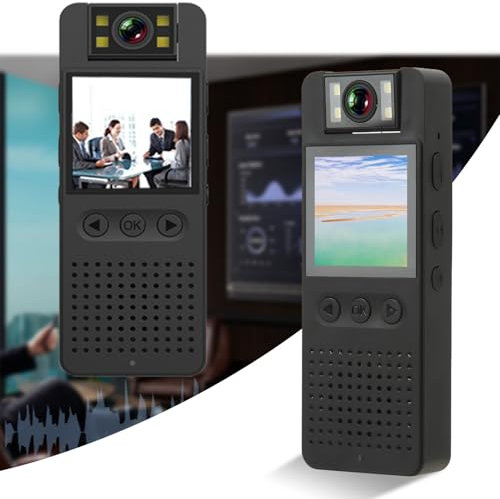 Audio per fotocamera del corpo, videocamera corpo vlog con registrazione HD 1080P, fotocamera corpo di monitoraggio in tempo reale APP lente girevole a 180 gradi portatile per campeggio viaggi (64 GB)
