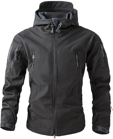 RUMAOZIA Veste softshell respirante pour homme, veste d'extérieur, pêche, chasse, travail, trekking, demi-saison, tactique, manteau d'hiver avec capuche et fermeture éclair
