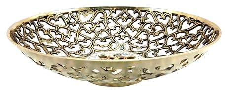 DECKORISH Brass Antique Fruit Bowl Basket Pattern 28 cm (Black)