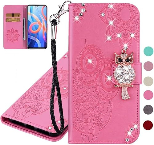 SIYOPINPFY Handyhülle für iPhone 15 Hülle Diamant Eulen Design, Wallet Klapphülle Brieftasche Kartenfach Ständer Handytasche Case Stoßfest Schutzhülle für iPhone 15 YK Rosa