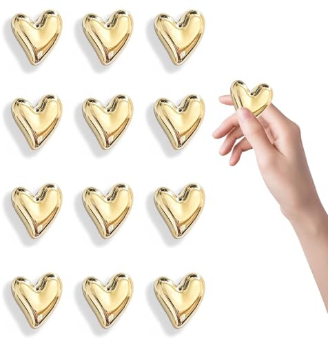Ruzister 12 Stück Kühlschrankmagnete, Goldfarbene Magnete für den Kühlschrank, 2 cm, kleines Liebesherz, süßes dekoratives Magnetset für Küche, Whiteboard Dekoration