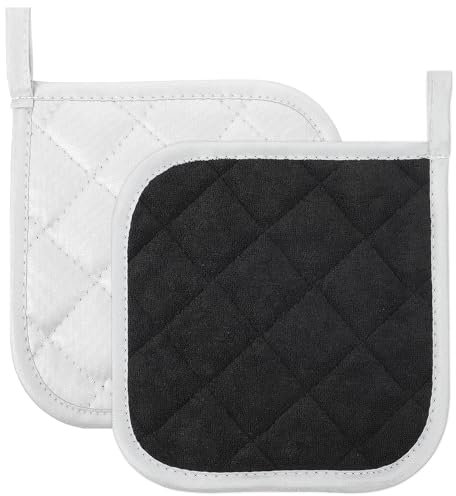 JUNW Lot de 2 maniques carrés résistants à la chaleur, maniques double face noires et blanches pour maniques en tissu, cuisine