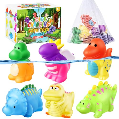 MACALOCA Ohne Loch Color Changing Spielzeug Baby ab 1 2 3 4 Jahr, 6 Pack Dinosaurier Badewanne Wasser Schwimmende Pool Spielzeug, Geschenke für Kinder Jungen und Mädchen
