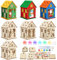 TGFIX 7STK LED Weihnachtshaus Bausatz Teelichthaus Weihnachten Bastelset Kinder mit LED Kerzen Weihnachts Teelichthalter Haus Holz Bemalen Lichterhaus Weihnachtsbaum Hängendsdeko Wichtelhaus mit Licht