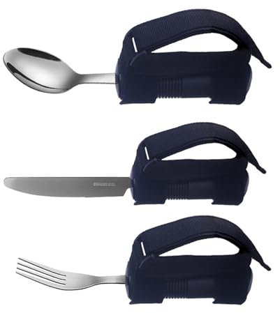 Besreey Vajilla para personas con discapacidad, cubiertos adaptativos, 3 utensilios adaptativos para la nutrición de las personas mayores, juego de tenedores de cuchara de acero inoxidable, cubiertos