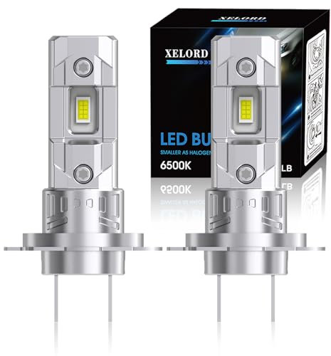 XELORD LED H7 Lampadine Auto,6500K Luce Bianca Brillante 55W 14000LM,1:1 Mini Design Plug-n-Play,Sostituzione dei Alogena,Pack of 2