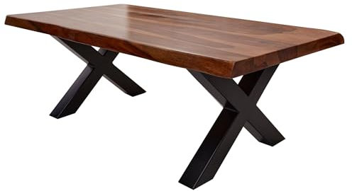 Licht-Erlebnisse Wohnzimmertisch Holz Sheesham Metall Couchtisch Natur Schwarz 110 x 60 x 40 cm (LxBxH) Industrie Design Sofatisch