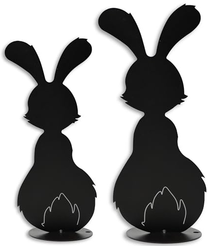Rostikal Osterhasen Spar Set – Handgefertigte Metallfiguren wetterfest 30 cm und 25 cm in Schwarz pulverbeschichtet – Stilvolle Osterdeko für Wohnzimmer und Garten