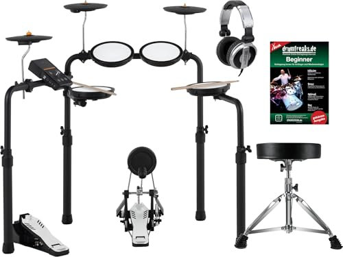 XDrum DD-250P E-Drum Kit Live Set- Elektronisches Schlagzeug mit Mesh Head- und Becken Pads, Kick-Pedal mit Pad, HiHat-Controller - Bluetooth-Empfänger - Inkl. Kopfhörer, Hocker, Sticks und Schule