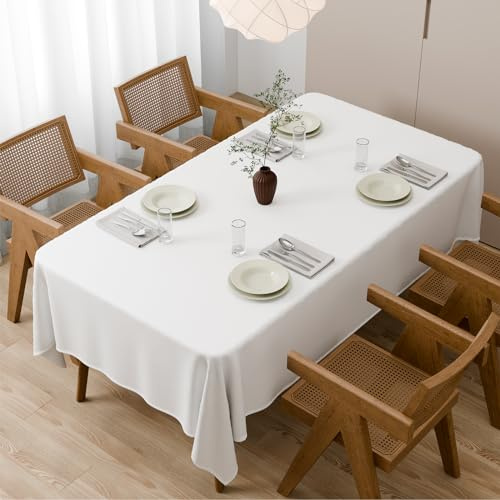 Zdada Weiß Abwaschbar Tischdecken 140x220cm Rechteckig Polyester Tischdecke, Kratzfest, Fleckschutz Tischtuch Outdoor Tischwäsche für Garten, Esszimmer, Feiern und Haushalt
