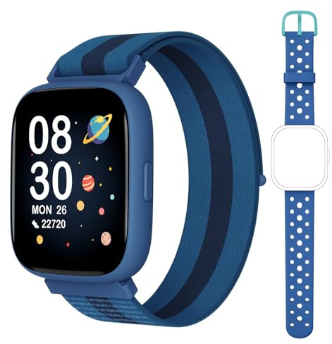 TICTIKY Smartwatch Kinder ohne Handy, Fitnessuhr Schrittzähler Kinder mit Herzfrequenzmesser, Schlaftracker, 80 Sportarten, IP68 Wasserdicht, Fitness Tracker mit Spiele, Kinderuhr Junge 5-10 Nylon