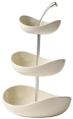 JUNYFFF Fruteros De Cocina Modernos Frutero 3 Pisos, Frutero De Cerámica Cesta De Frutas De 3 Niveles con Soporte Metálico para Decoración De Cocina, Verduras, Frutas, Aperitivo,Blanca