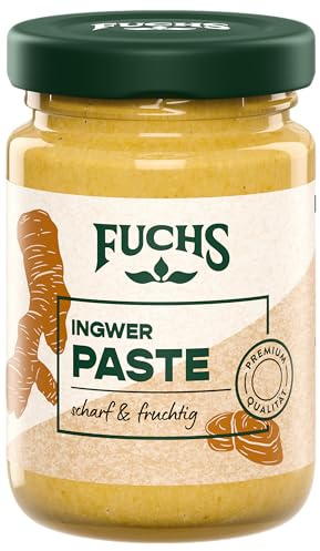 Fuchs Gewürze - Ingwerpaste | Scharf-fruchtige Würzpaste mit natürlichen Zutaten, mit 79 % Ingwer | Ideal zu Curry-Gerichten | 100 g in wiederverschließbarem Glas