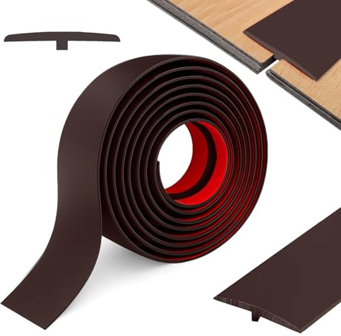 T-Profil Übergangsprofil, Übergangsleiste Boden Selbstklebend, 5cm x 2m Abschlussleiste Boden aus PVC – Bodenleisten übergangsprofil - Universelle Spaltabdeckung für Laminat,Fliesen & Vinyl -Braun