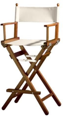 ZStyle Chaise de Metteur en Scène Pliable Légère et Portable pour Maquillage et Hôtel, Restaurant, Maison, Véranda, Bar - Haute Chaise de Maquilleuse (Fût en Noyer - Tissu Écru)