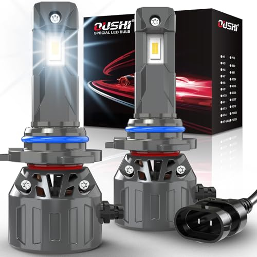 OUSHI Bombilla HB4 LED 120W 32000LM, 800% Super Brillo 6000K Xenon Blanco HB4 Plug and Play Mini Tamaño 1:1 Alta Bombilla LED 9006, 2 piezas