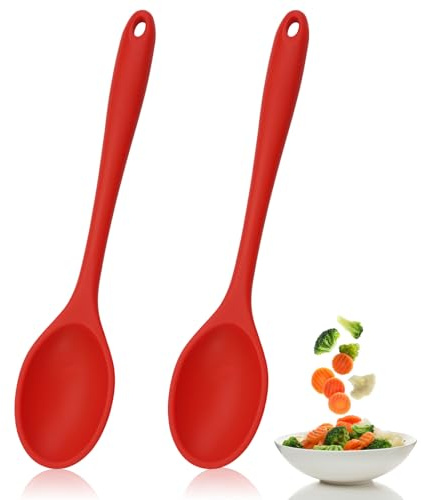 2 Stück Antihaft Kochlöffel Silikon Rührlöffel, Antihaft Silikon Löffel, 27cm Langen Griff Silikone Kochlöffel, BPA-frei, Hitzebeständig, für Küche, Backen, Kochen, Rühren, Schöpfen und Mischen