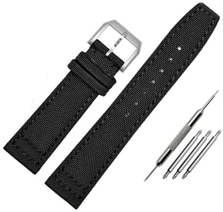 SEQLTWFC Kompatibel mit IW Pilot Spitfire Timezone TopGun-Armband, grün-schwarze Gürtel, Armbanduhrenarmbänder, 20 mm, 21 mm, 22 mm, Nylon-Canvas-Stoff-Uhrenarmband(Pin black silver,21mm)