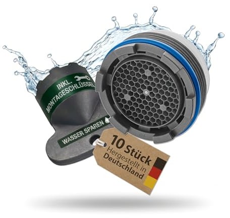 10 x M24 PERLATOR® Wassersparender Einschraubstrahlregler inkl. Schlüssel ~ 5.7 l/min Original Perlator Wasserhahn Einsatz für Armaturen mit versenkbarem Strahlregler & Innengewinde