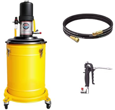 Pompe À Graisse Pneumatique Haute Pression for Fût De Vidange, Rapport De Pression 40:1, Débit D'huile 0,75 L/Min, avec Flexible Haute Pression De 10 M, Adaptée Aux Équipements D'usine