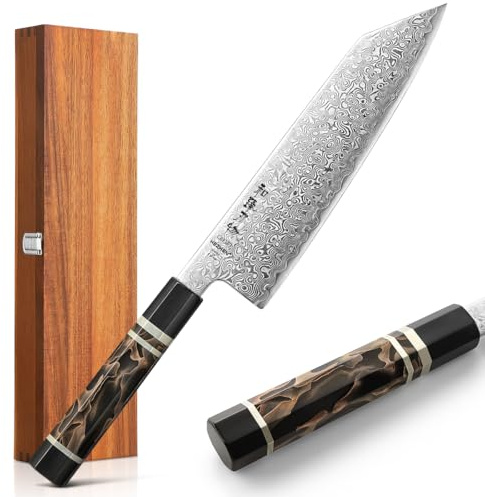 HEZHEN Coltello da Kiritsuke Damasco in Acciaio Polvere ZDP-189 Giapponese,Damasco Coltelli da Chef Professionale,Manico Ottagonale in Resina con Scatola di Legno d'Acacia