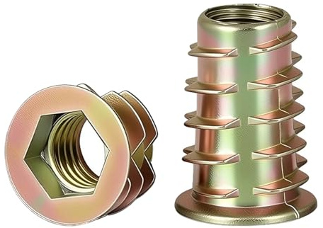Ctyjia Lot de 25 Insert Fileté Bois, M5x10mm Écrous Filetés en Alliage de Zinc, Écrous à Enfoncer pour Meubles en Bois, Charpentier, Bricolage