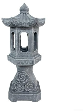 Farol solar de pagoda, luz de templo de piedra de estilo japonés Zen, decoración de jardín asiático al aire libre con iluminación solar para césped y patio (luces de ciudad)
