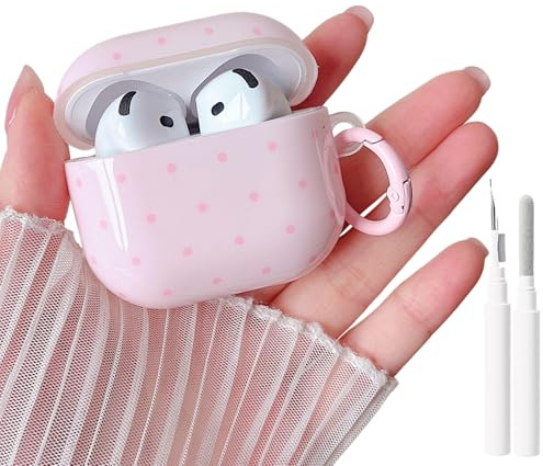 MINSCOSE für AirPods 4 Case,niedliches Design mit Polka-Dots und Schlüsselanhänger-Verschluss,weiche,stoßfeste Schutzhülle aus TPU mit Reinigungsset für Mädchen und Frauen für Airpods 4–Hell Rosa