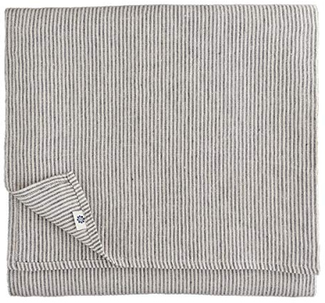 Linen & Cotton Luxus Streifen Tischdecke Stoff Landhausstil Vintage Shabby Bjorn - 100% Leinen, Schwarz/Beige/Natur (153 x 300 cm) Lang Tischtuch Tischwäsche für Haus/Home Küche Dekoration Esstisch