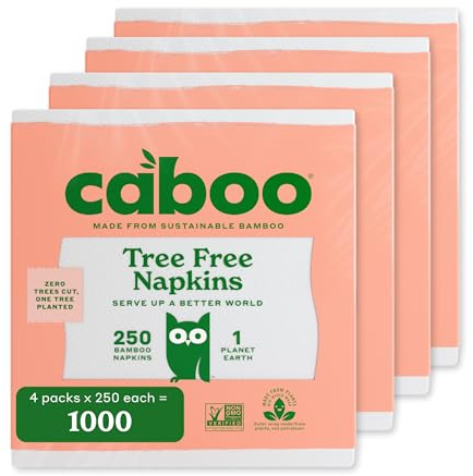 Caboo Tovaglioli di carta in bambù senza albero, 4 confezioni da 250, 1000 tovaglioli in totale, ecologici, sostenibili e usa e getta