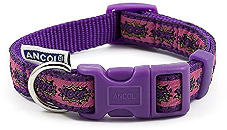 Ancol Woof Hundehalsband mit Schnellverschluss-Schnalle, leicht, wetterfest, Nylon, 20–30 cm, Rosa