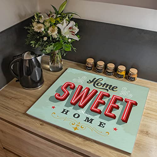 banjado Herdabdeckplatte Glas einteilig 60x52cm - Schneidebrett Herdabdeckung - Herdabdeckplatten Ceranfeld - Schneidebrett Glas - Motiv Home Sweet Home