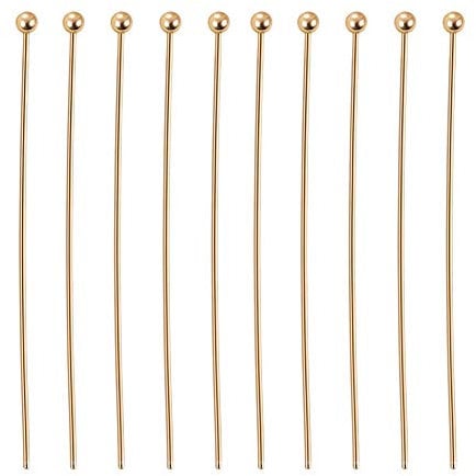 BENECREAT 100PCS 18K Real Gold Plated Ball Head pins, 35MM/1.4 Ball End Headpins for DIY Jewelry Findings Making Earrings Bracelets Necklaces Chains - 0.6mm/0.025 Thick