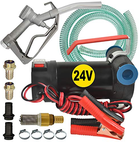 Selbstansaugende Dieselpumpe und Heizölpumpe Ölpumpe Biodiesel Diesel Star 160-2 Elektro Fasspumpe mit 24V Anschluss, Set 6m Flexibler Schlauch, Aluminium Zapfpistole, Rückschlagventil aus Messing