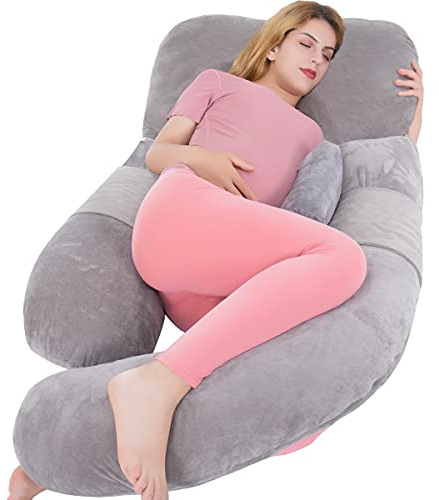 AS AWESLING 153 cm Ganzkörperkissen | Stillkissen, Schwangerschaftskissen, extra großes U-förmiges Kissen mit Abnehmbarer Seite, separatem Stützkissen und abnehmbarem Bezug(Grau)