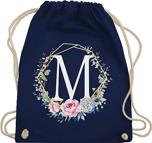 Turnbeutel Rucksack - Geschenk mit Initialen Tasche - Anfangsbuchstabe M - Buchstabe M - Unisize - Navy Blau - einem turnsackerl kindergarten buchstaben beutel name stoffrucksack anfangsbuchstaben
