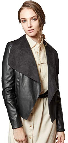 Escalier Women's Faux Slim Leather Blazer Open Front Lapel Jacket Black L