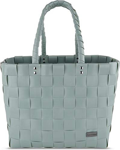 normani Einkaufskorb Shopper geflochten aus Kunststoff - robuster Strandkorb aus wasserabweisendem Material Farbe Classic/Mint