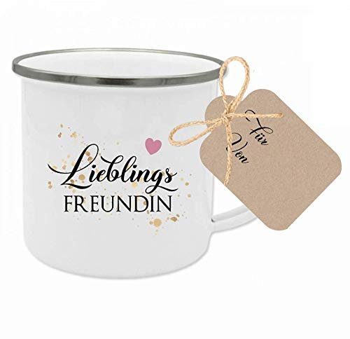 Manufaktur Liebevoll Geschenk Freundin Tasse mit Spruch Lieblingsfreundin Beste Freundin Geschenk zum Geburtstag, als Dankeschön, zum Freundschaftstag mit Geschenkanhänger