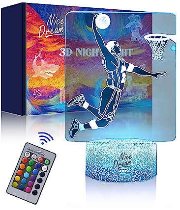 Nice Dream Basketball Nachtlicht für Kinder, 3D Illusion Lampe Kinderzimmer LED Licht, Fernbedienung 16 Farbwechsel Dimmbar, Kinder Schlafzimmer Dekor, Geschenk für Mädchen Junge