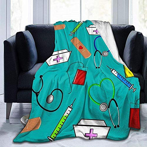 YuLiZP Decke Wohn Kuscheldecken Krankenhaus Krankenschwester Thema Royal Flanell Decke Bett Wirft Decken Für Sofas Weiche Flauschige Dicke Decke Reversible Mikrofaser Werfen 80X60 Inches