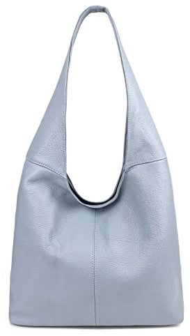 Made in Italy Damen Leder Tasche Shopper Schultertasche Umhängetasche Handtasche Beuteltasche Hobo Bag Ledertasche Nappaleder Blau
