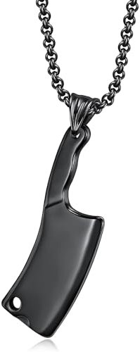 BlackAmazement 316L Edelstahl Massiv Anhänger mit Halskette Metzerbeil Knochenbeil Hackbreil Küchenbeil Gold Silber schwarz Herren (Schwarz)