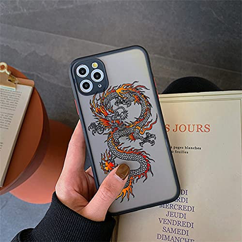 EYZUTAK Case for iPhone 12 6.1 inch, Clear Fashion Animal Sculpture Dragon Cartoon Pattern Frosted PC Back 3D and Soft TPU Edge Bumper Silicone Shockproof Protective Case - Black+Red