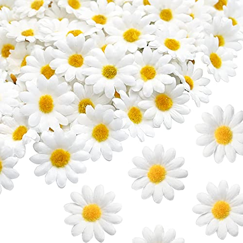 100 Stück Künstliche Blumen, Weiß Seide Gänseblümchen Blütenköpfe, 4,5cm Mini Gänseblümchen Blume KöPfe Dekorative für DIY Kranz Tiara Craft für Hochzeit Festliche Party