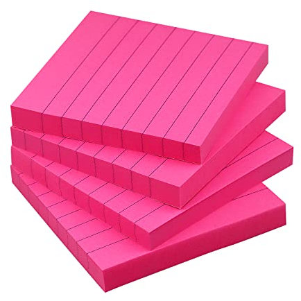 Lined Sticky Notes 3x3 Sticky Notes with Lines Self-Stick Notes Bright Color 4 Pads 90 Sheets/Pad (Rose Red)